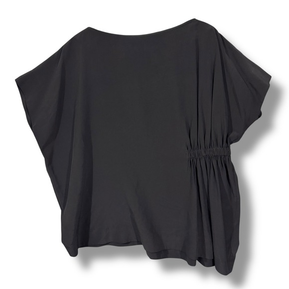 COS Boat Neck Ruched Side Black Silk Top Size 2 - Picture 2 of 14